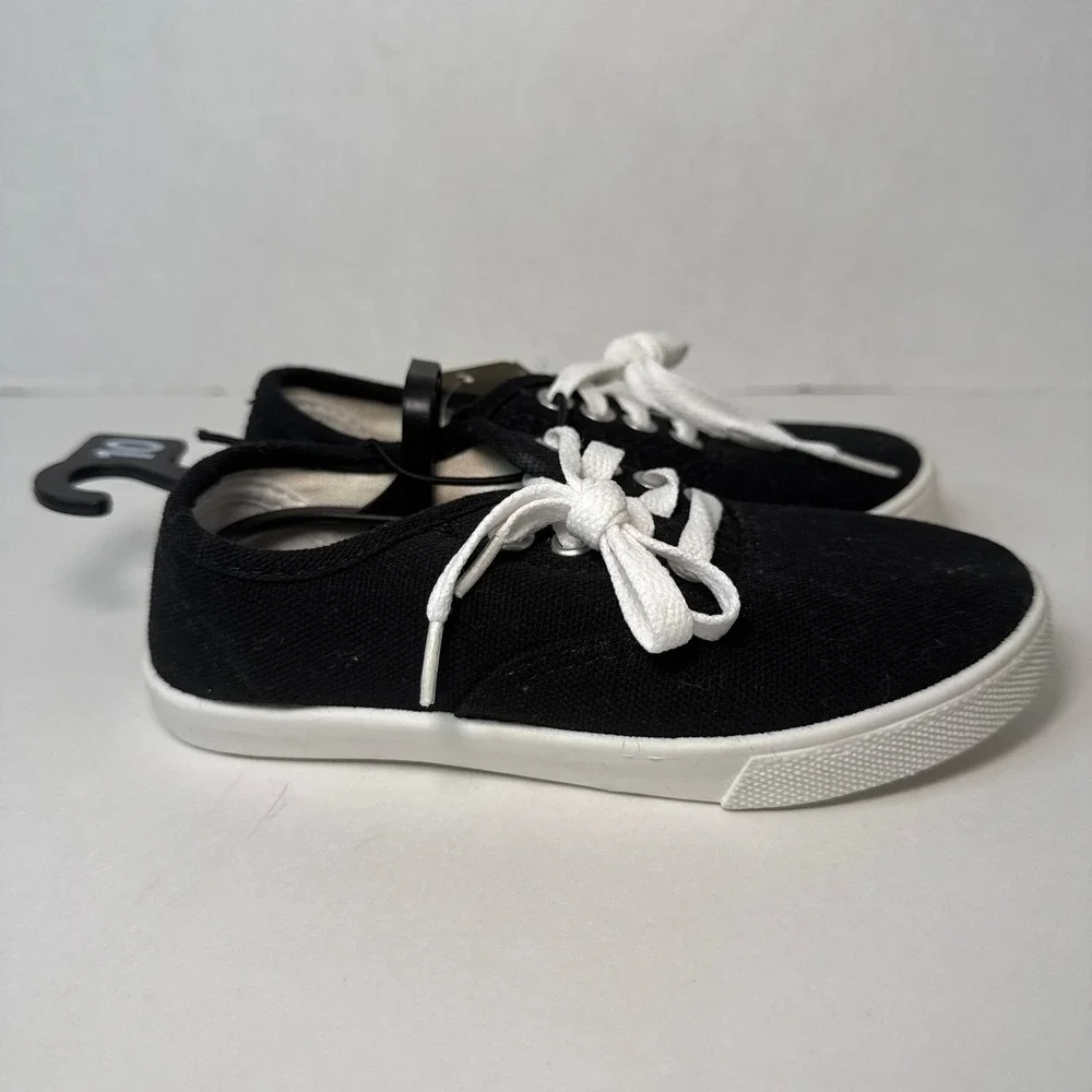 Walmart Kids Black Canvas Casual Lace Up Sneakers Low Top Size 10 NEW